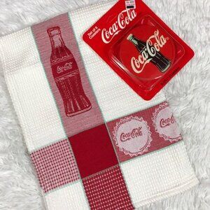 Vintage Coca-Cola 100% Cotton Kitchen Towel and Set of 6 Coasters Set